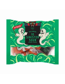 10 mini sáčků s želé bonbóny s různými ovocnými příchutěmi a příchutí koly