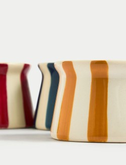 Sada 3 pruhovaných keramických držáků čajové svíčky