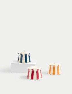 Sada 3 pruhovaných keramických držáků čajové svíčky