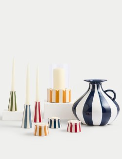 Sada 3 pruhovaných keramických držáků čajové svíčky