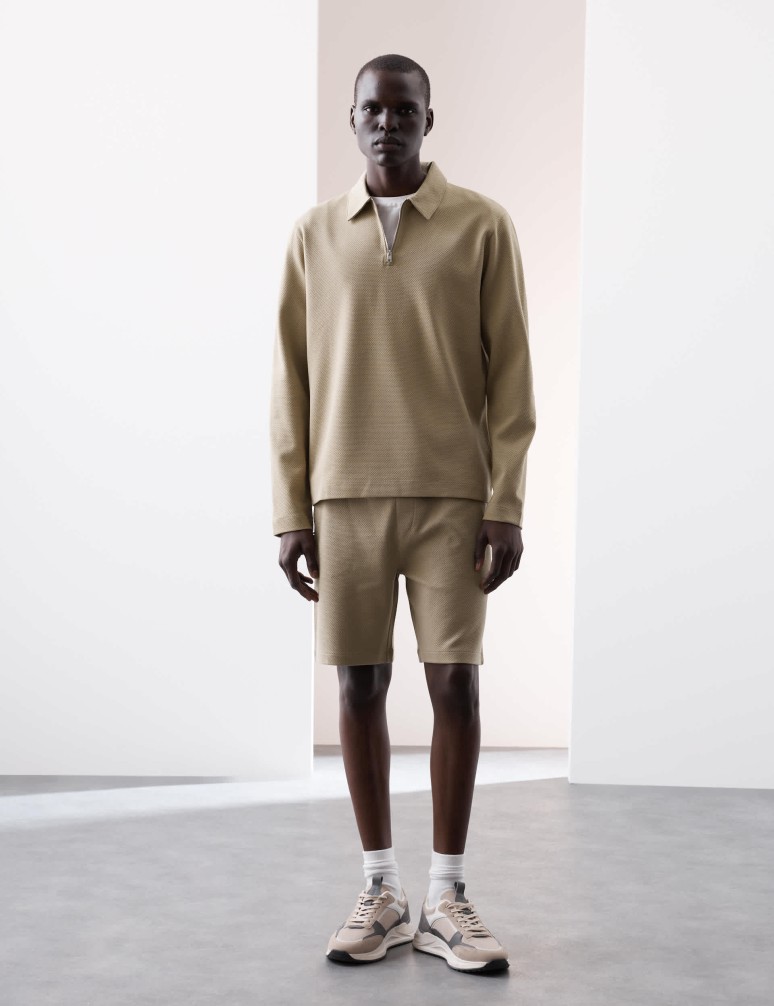 Top s polovičním zipem, waflovou strukturou, dlouhými rukávy, s vysokým podílem bavlny