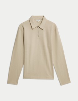 Top s polovičním zipem, waflovou strukturou, dlouhými rukávy, s vysokým podílem bavlny