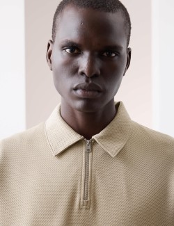 Top s polovičním zipem, waflovou strukturou, dlouhými rukávy, s vysokým podílem bavlny