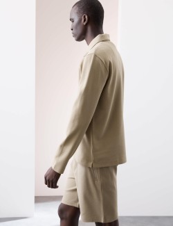 Top s polovičním zipem, waflovou strukturou, dlouhými rukávy, s vysokým podílem bavlny