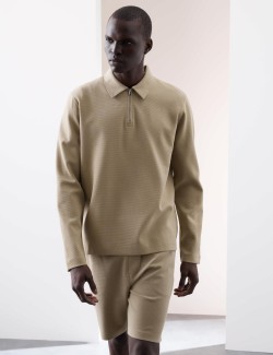 Top s polovičním zipem, waflovou strukturou, dlouhými rukávy, s vysokým podílem bavlny