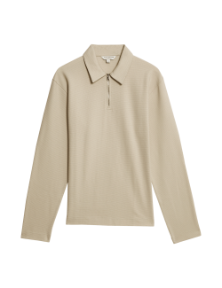 Top s polovičním zipem, waflovou strukturou, dlouhými rukávy, s vysokým podílem bavlny