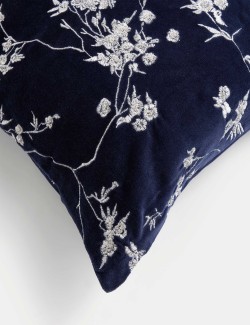 Velvet Cherry Blossom Embroidered Cushion