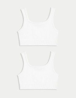 Bezešvé zkrácené topy s žebrováním a kulatým výstřihem (6–16 let), 2 ks