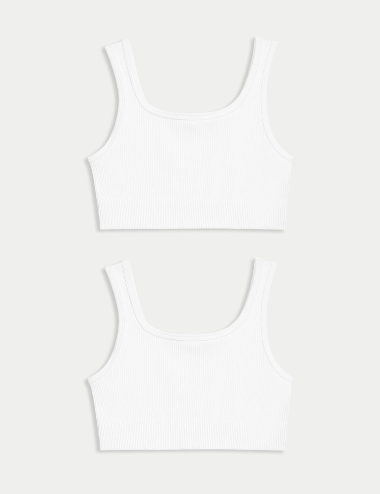 Bezešvé zkrácené topy s žebrováním a kulatým výstřihem (6–16 let), 2 ks