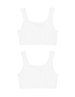 Bezešvé zkrácené topy s žebrováním a kulatým výstřihem (6–16 let), 2 ks