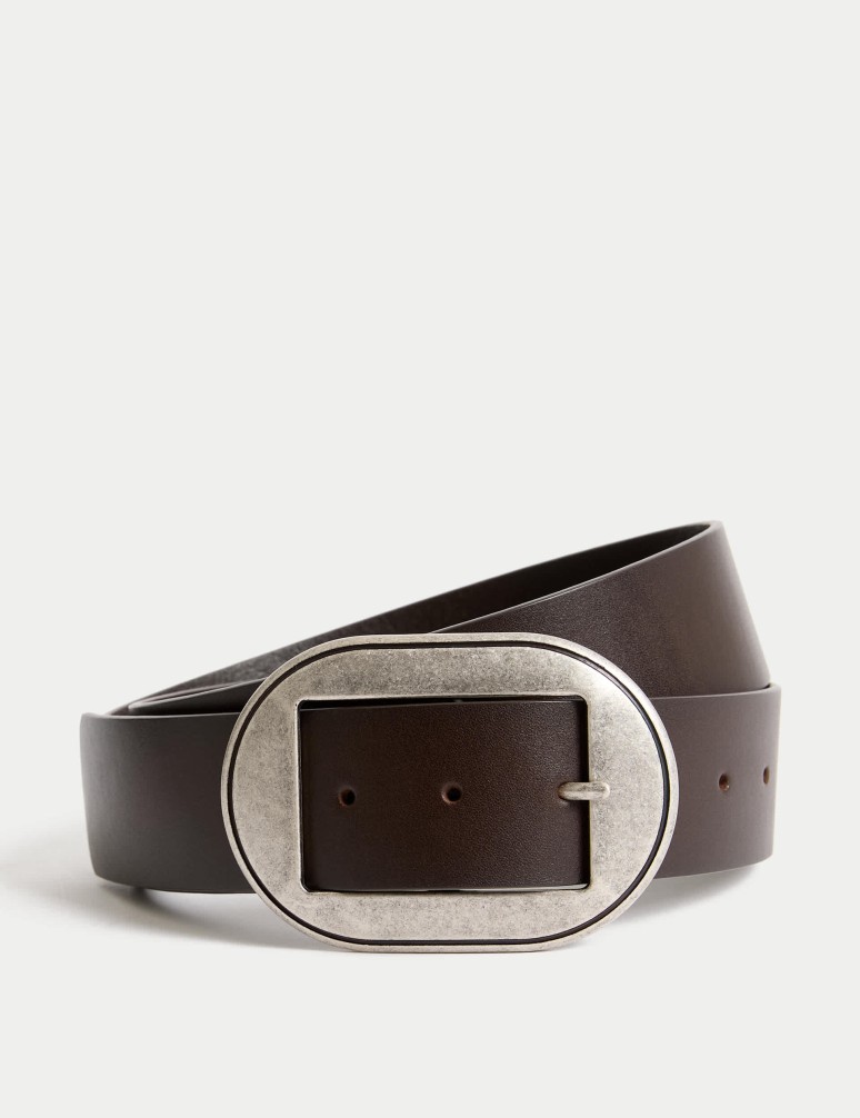 Leather Wide Buckle Jeans Belt