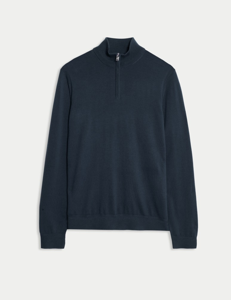 Svetr s krátkým zipem z extra jemného merina