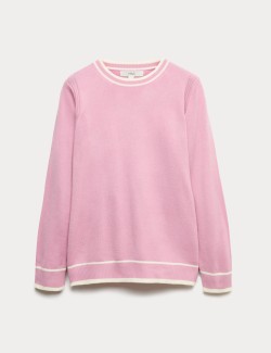 Mimořádně měkký svetr s výstřihem ke krku a kontrastními lemy