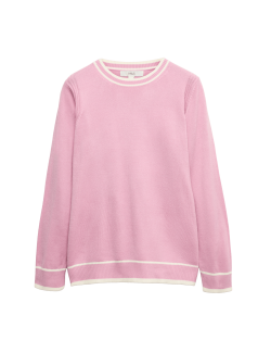 Mimořádně měkký svetr s výstřihem ke krku a kontrastními lemy