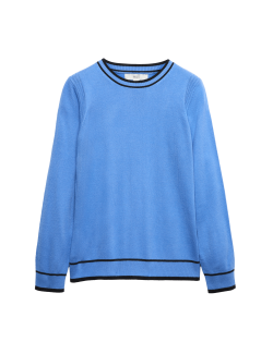 Mimořádně měkký svetr s výstřihem ke krku a kontrastními lemy