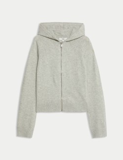 Knitted Zip Up Cropped Hoodie