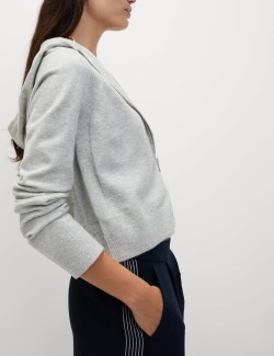 Knitted Zip Up Cropped Hoodie