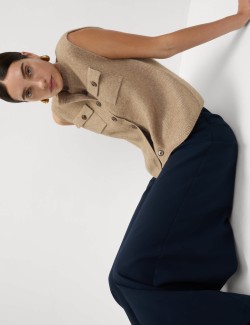 Pletený vestový kabát z mraky s kapsami a kulatým výstřihem