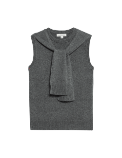 Pletená vesta s bohatou texturou se zavazováním vpředu z merino vlny