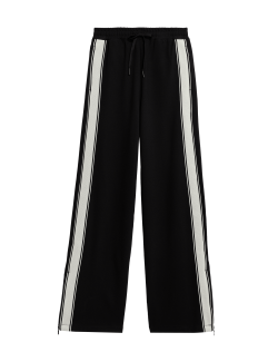 Žerzejové kalhoty s proužkem po stranách a širokými nohavicemi