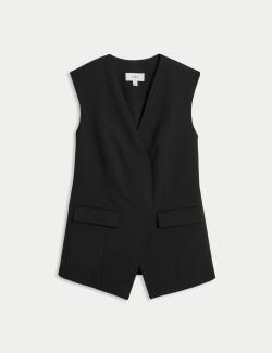 V-Neck Button Through Longline Waistcoat