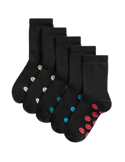 Školní ponožky s vysokým podílem bavlny a smajlíky, 5 párů