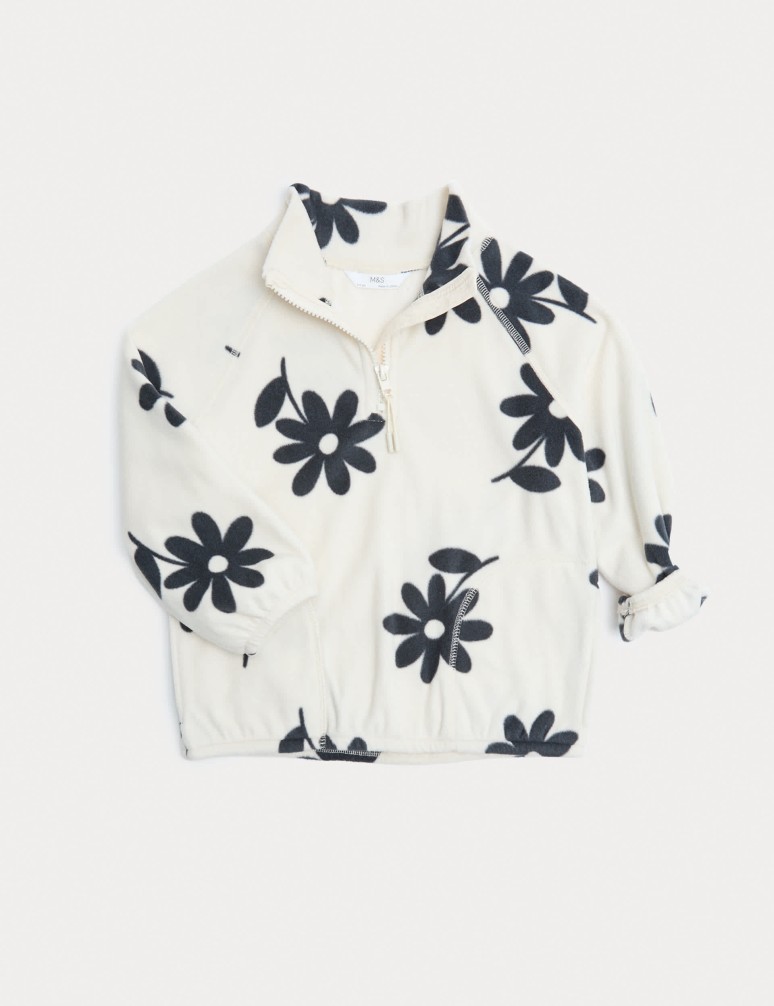 Flísový květovaný svetr s potiskem (2–8 let)