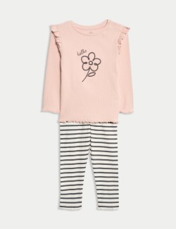 Dvoudílný květovaný outfit s topem a spodním dílem s vysokým podílem bavlny (0–6 let)