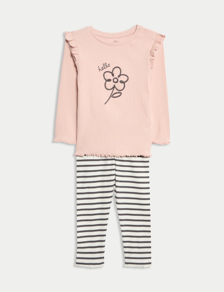 2pc Cotton Rich Flower Top & Bottom Outfit (0-6 Yrs)