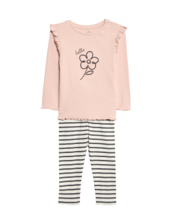 2pc Cotton Rich Flower Top & Bottom Outfit (0-6 Yrs)