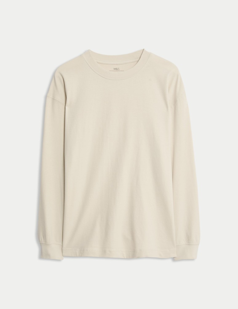 Jednobarevný top z čisté bavlny s dlouhým rukávem (6–16 let)