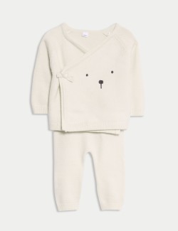 Dvoudílný pletený outfit s medvědem (0–12 měsíců)