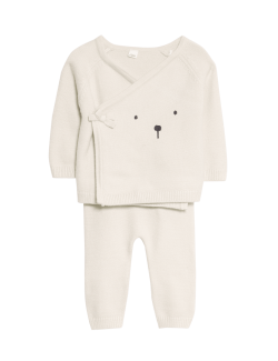 2pc Knitted Bear Wrap Outfit (0-12 Mths)