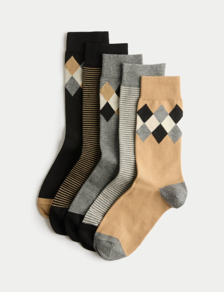 5pk Cool and Fresh Argyle Cotton R Socks