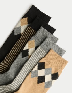 5pk Cool and Fresh Argyle Cotton R Socks