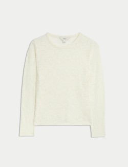 Mesh Floral Slash Neck Regular Fit Top