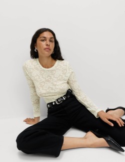 Mesh Floral Slash Neck Regular Fit Top