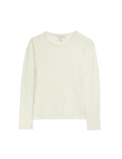 Mesh Floral Slash Neck Regular Fit Top