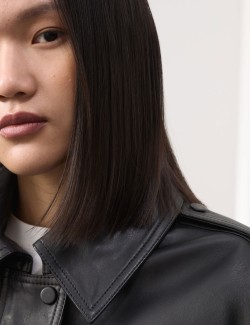 Kožená bunda typu Harrington volného střihu