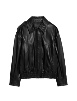 Kožená bunda typu Harrington volného střihu