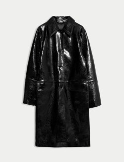 Leather Patent Crackle Longline Car Coat