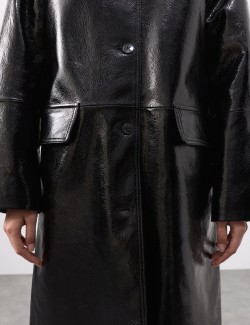 Leather Patent Crackle Longline Car Coat