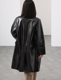 Leather Patent Crackle Longline Car Coat
