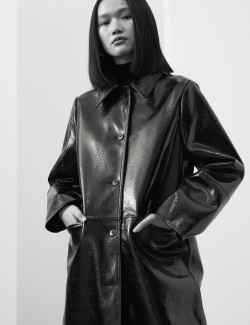 Leather Patent Crackle Longline Car Coat