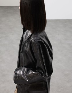 Leather Patent Crackle Longline Car Coat