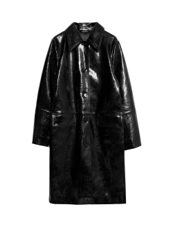 Leather Patent Crackle Longline Car Coat