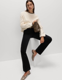 Cotton Rich Crease Front Slim Flare Cord Trousers