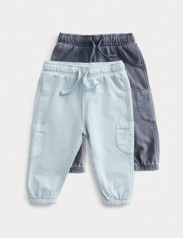 2pk Pure Cotton Grey and Blue Joggers (0-6 Yrs)