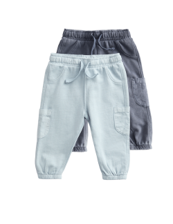 2pk Pure Cotton Grey and Blue Joggers (0-6 Yrs)
