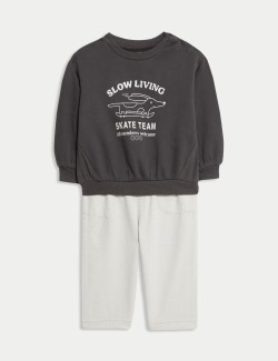 Dvoudílný outfit mikiny a kalhot s potiskem psů a vysokým podílem bavlny (0–6 let)